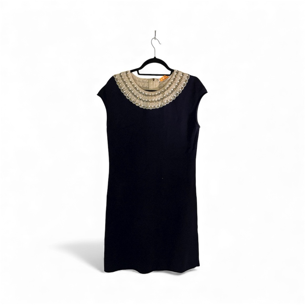 Tory Burch Blue Dress with Gold Embellished Neckline NWT